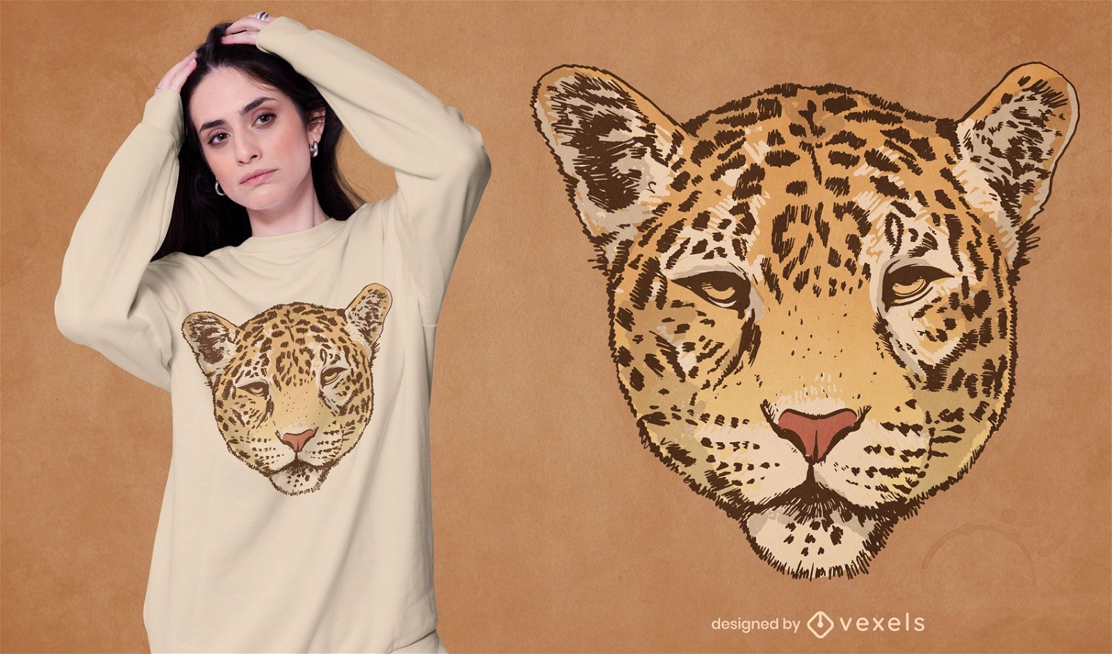 Design de camiseta com ilustra??o de rosto de leopardo