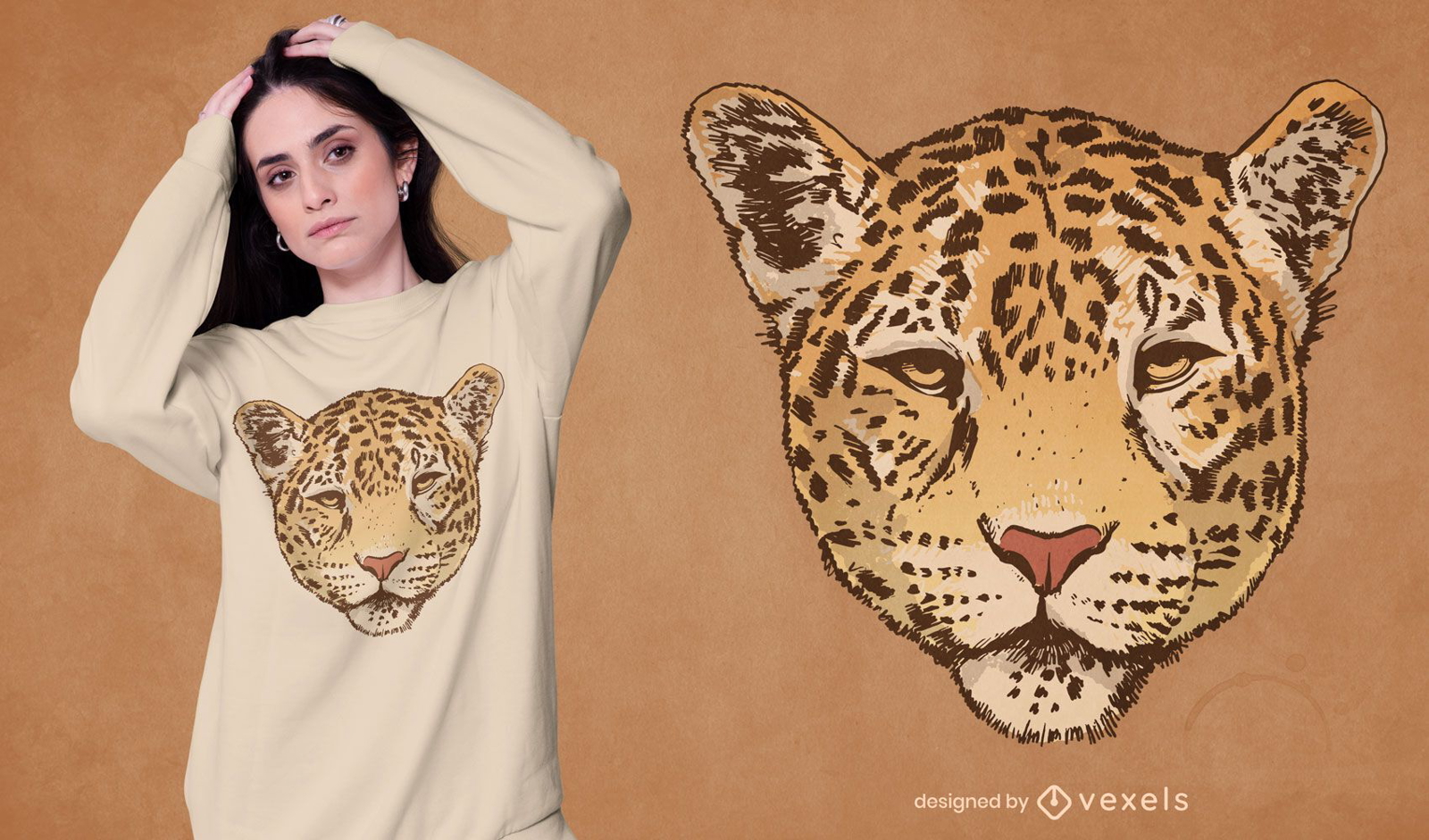 Diseño de camiseta con ilustración de cara de leopardo