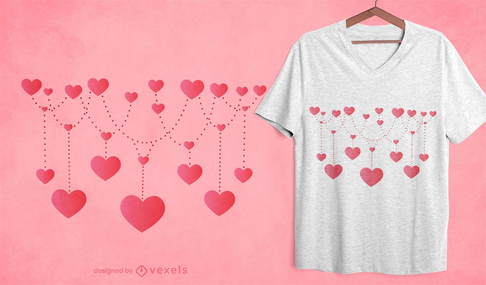 Desenho de t-shirt com cordão de corações