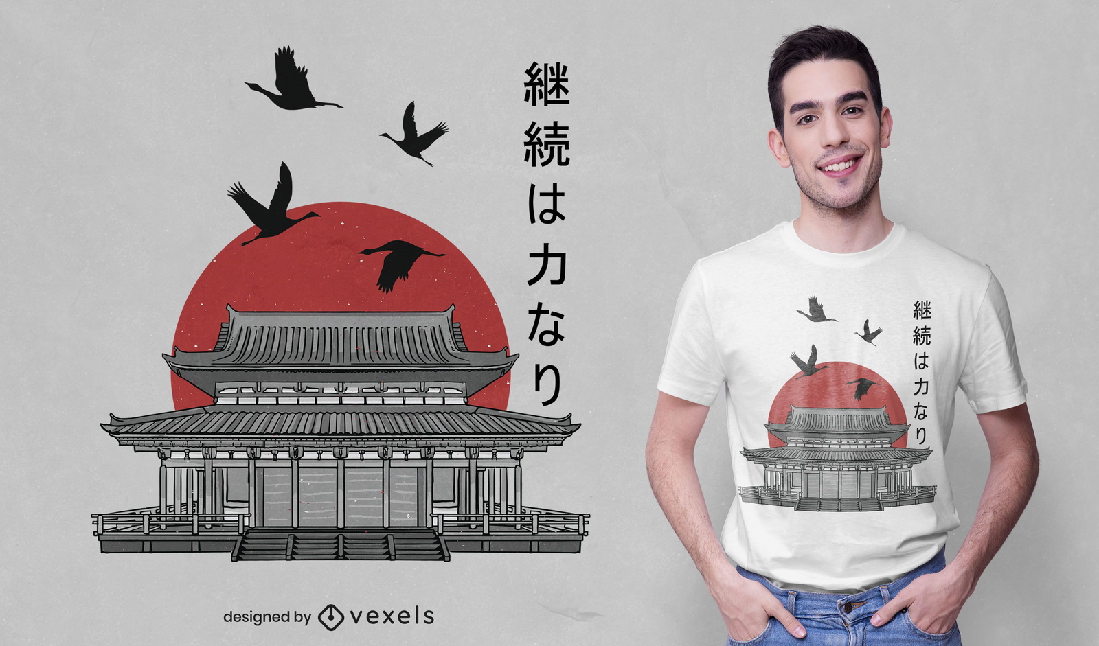 Design de t-shirt estilo templo japonês