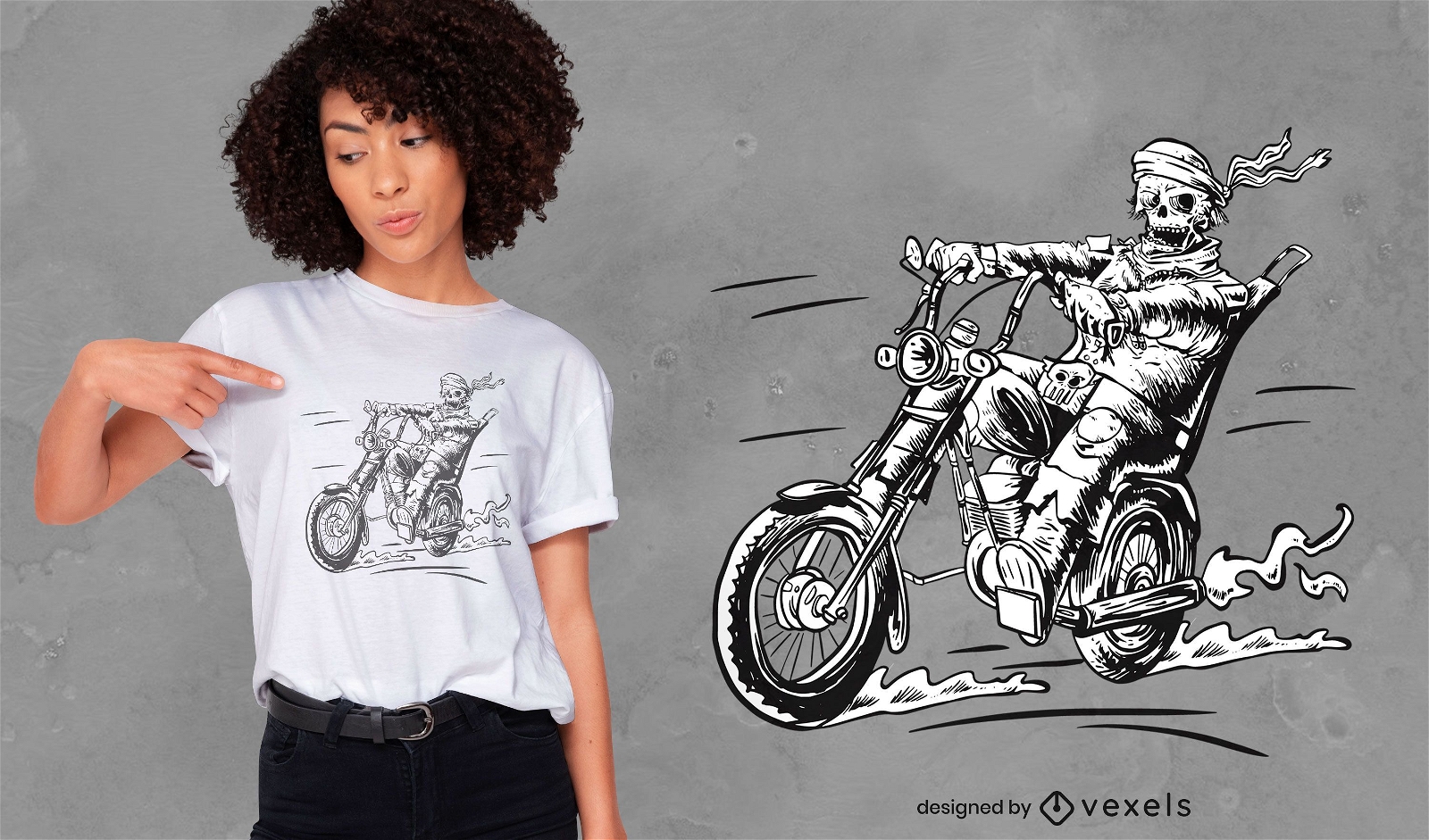 Design de camiseta desenhada à mão para motociclista morto-vivo