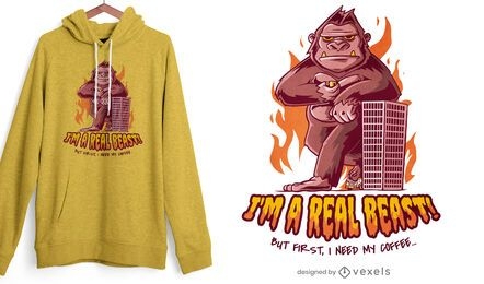 Design de camiseta com café gigante gorila besta