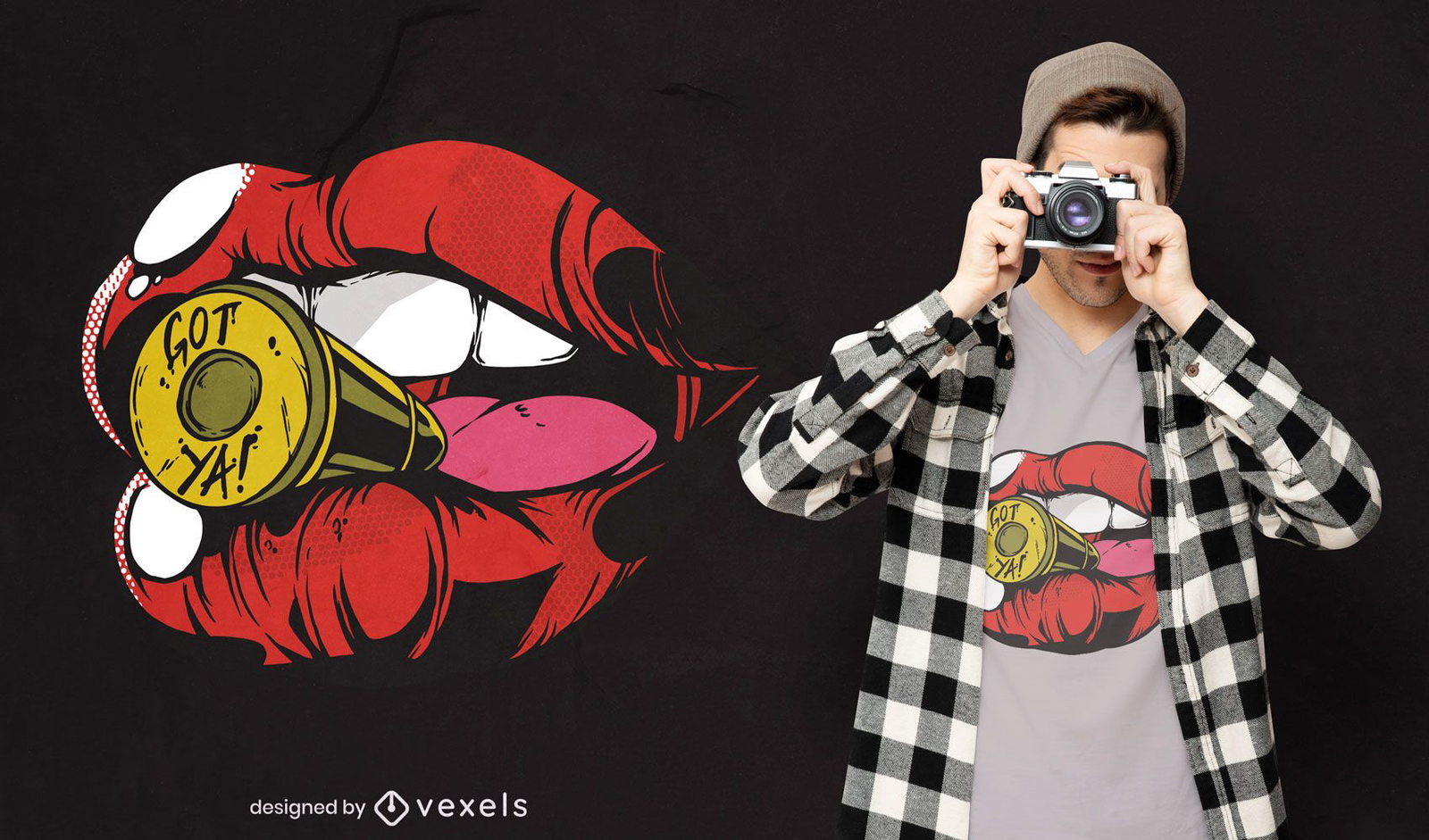 Diseño de camiseta de bala en los labios.