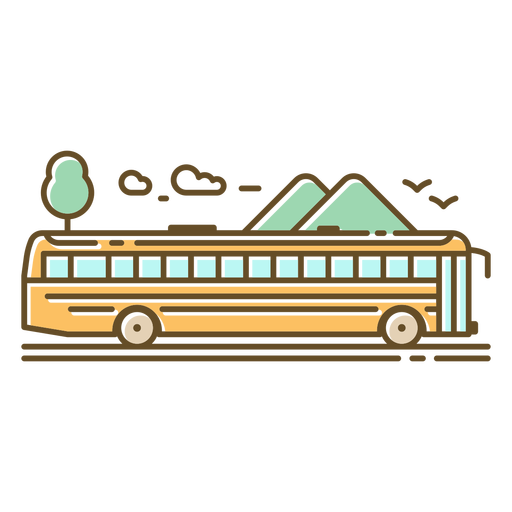 Long side school bus with mountains