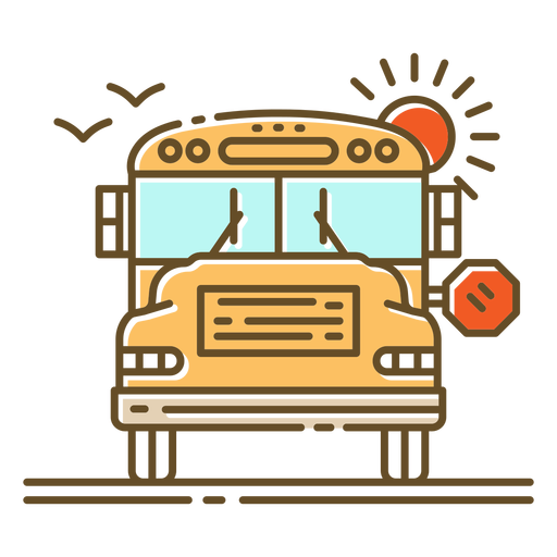 Frontal stopped school bus color stroke PNG Design