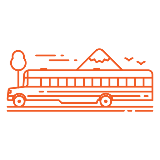Trazo de montaña y autobús escolar naranja Diseño PNG