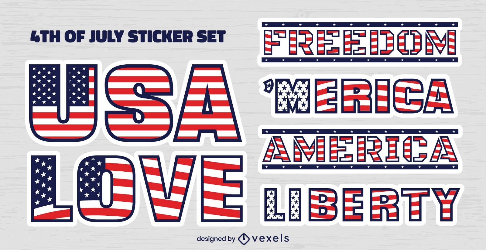 4th of july set of american flag quotes stickers