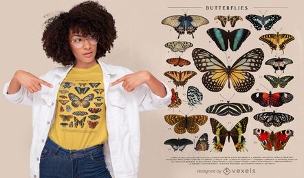 Butterflies catalog psd t-shirt design