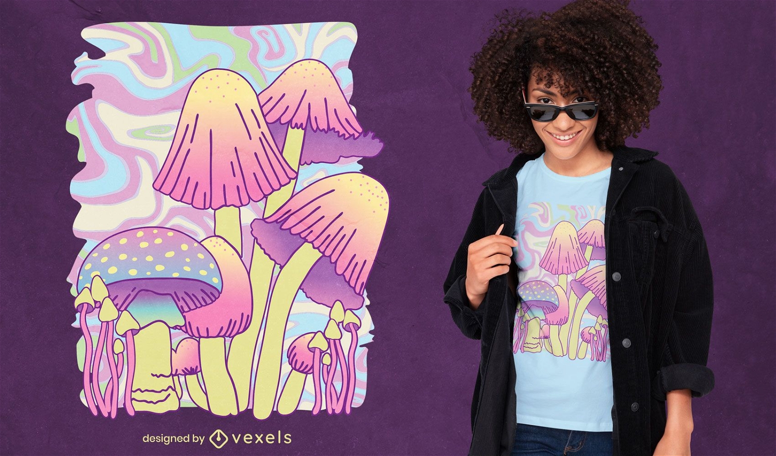 Design de t-shirt da natureza psicodélica de cogumelos