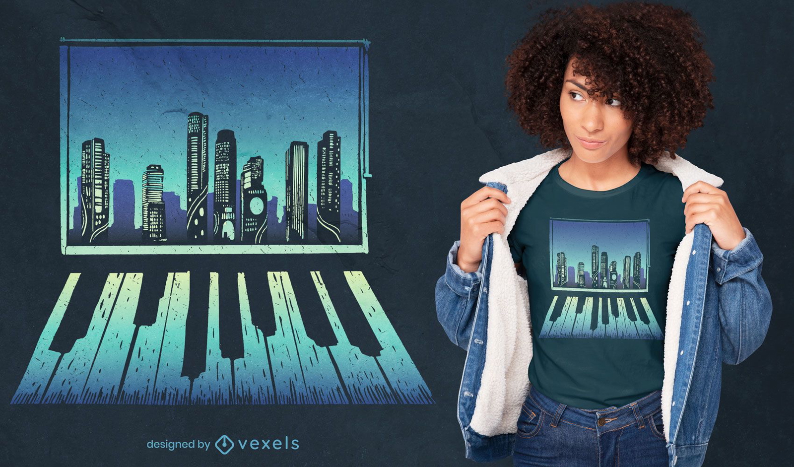 Diseño de camiseta de reflexión de ventana de piano.