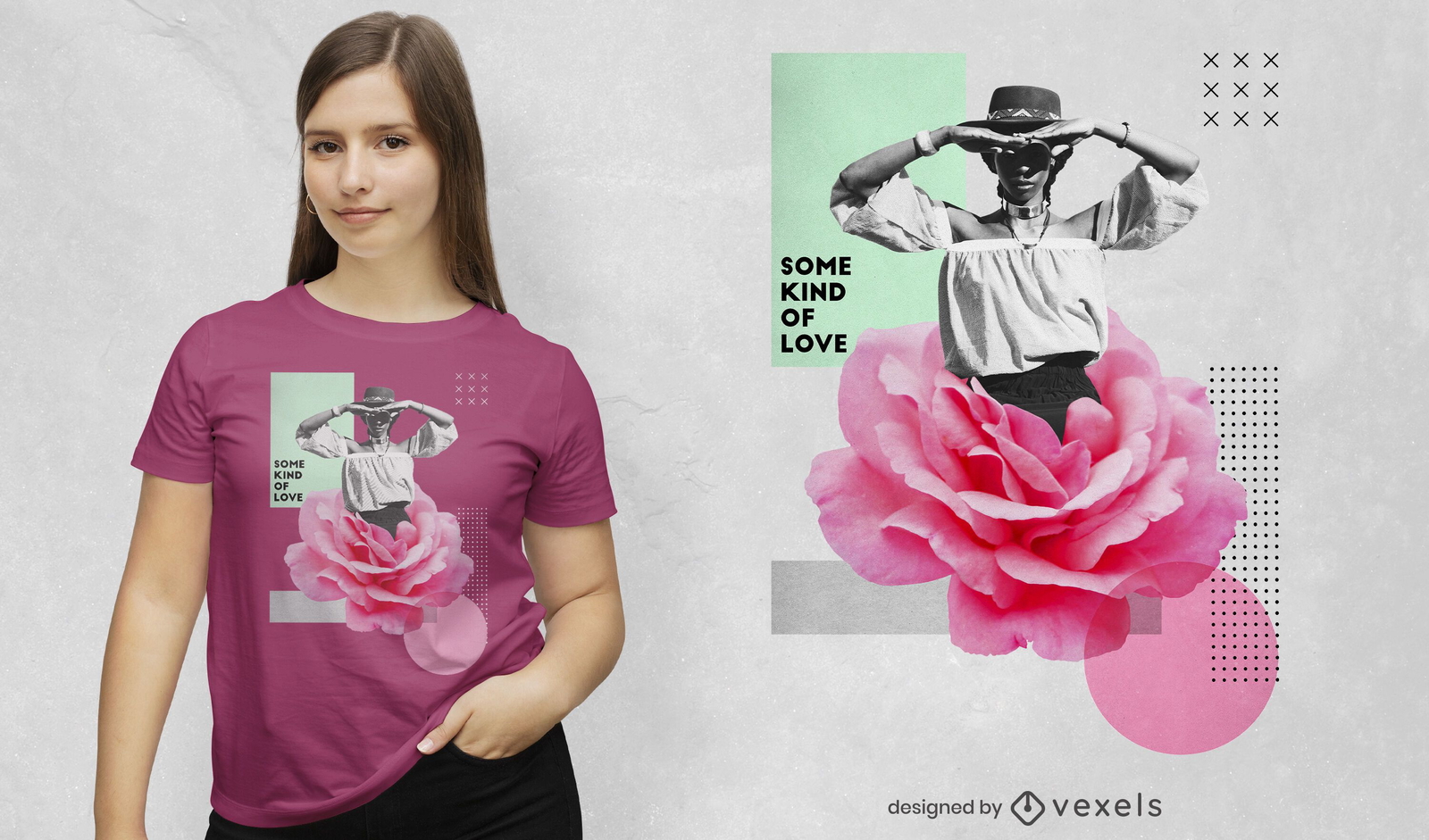 Camiseta de collage de fotografía de mujer de flores psd