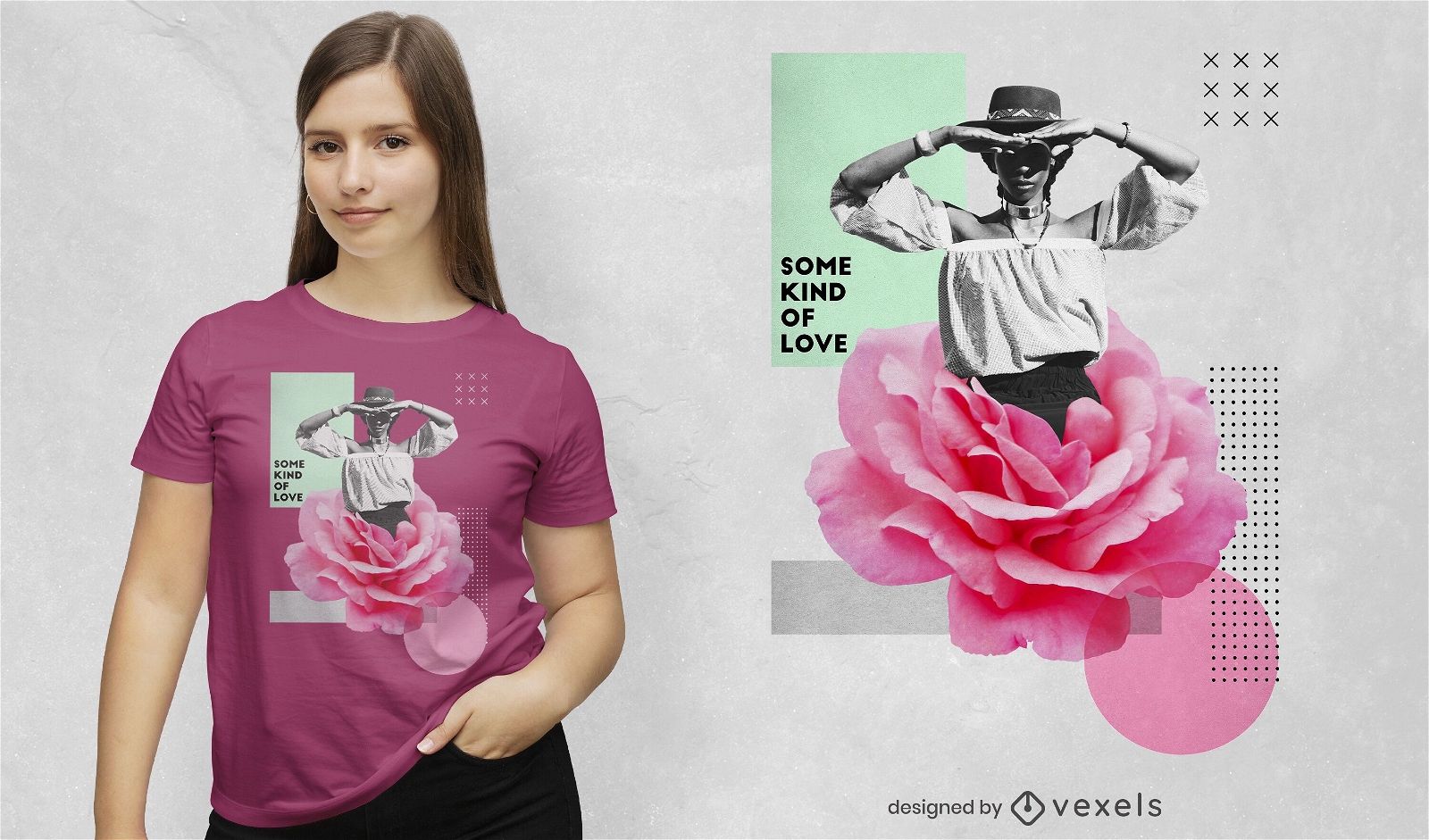 T-shirt de colagem de fotografia de mulher flor psd