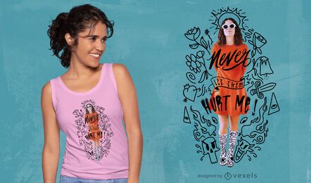 Woman with cute doodles t-shirt psd