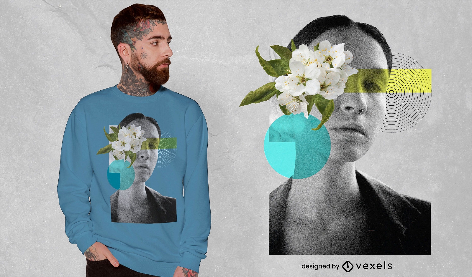 Woman floral collage t-shirt psd