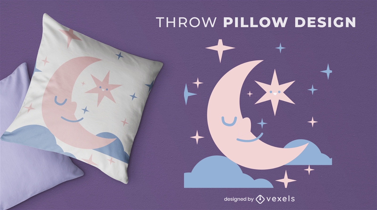 Sleeping moon night sky throw pillow design