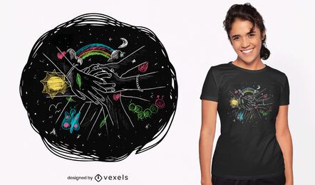 Childrens hands chalk t-shirt design