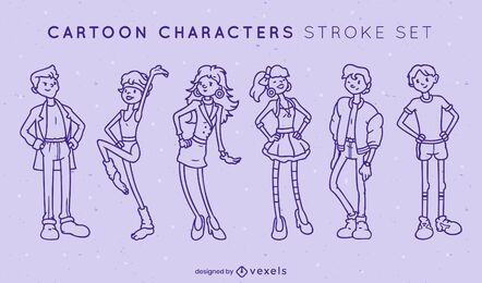 Conjunto legal de traços de personagens de desenhos animados