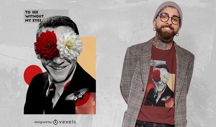 Man with flowers collage psd t-shirt design