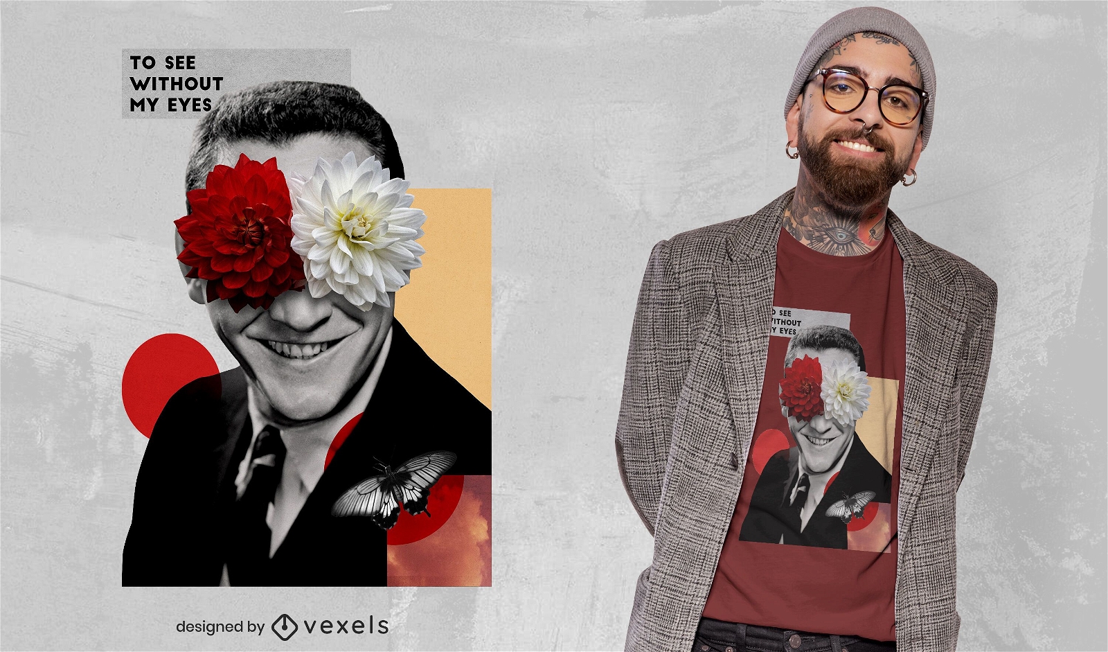 Hombre con flores collage psd dise?o de camiseta