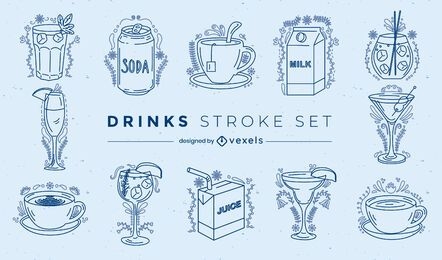 Drinks ornamented stroke set