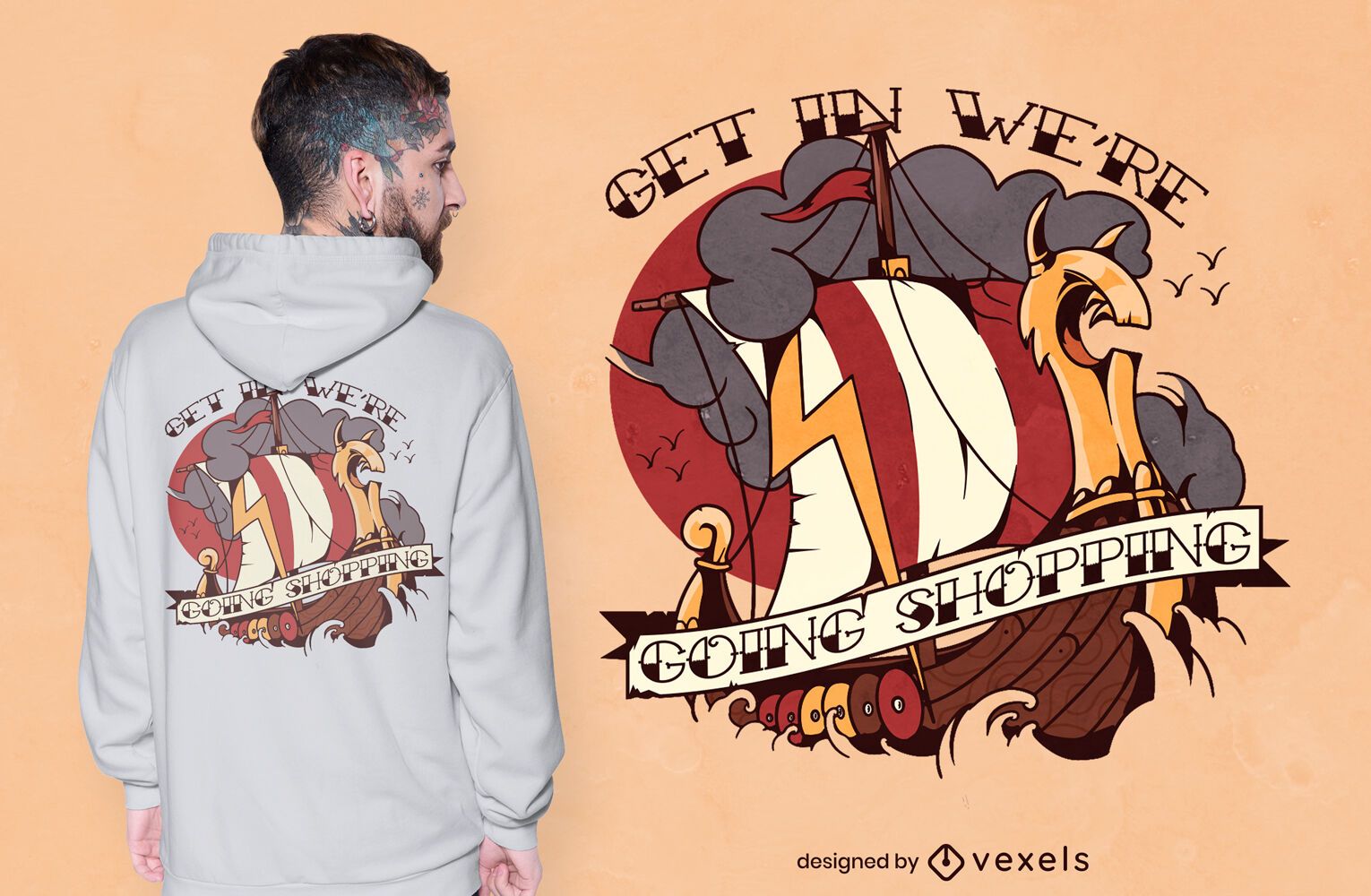 Design de t-shirt com citação de compra engraçada para navio viking