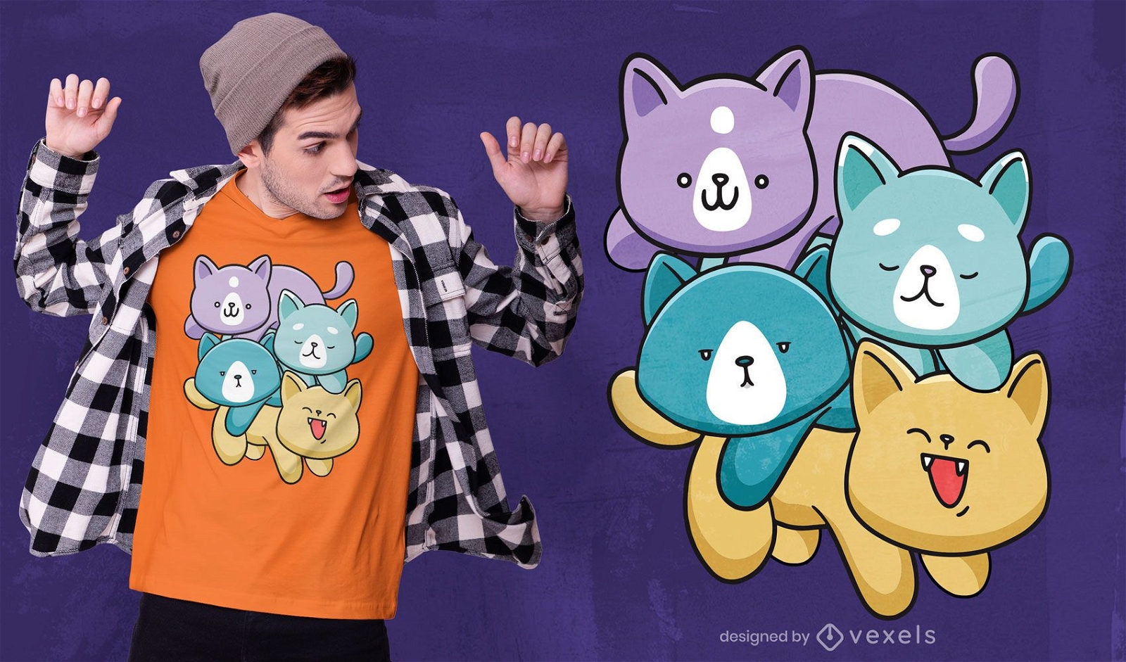 Colorful cat family t-shirt design