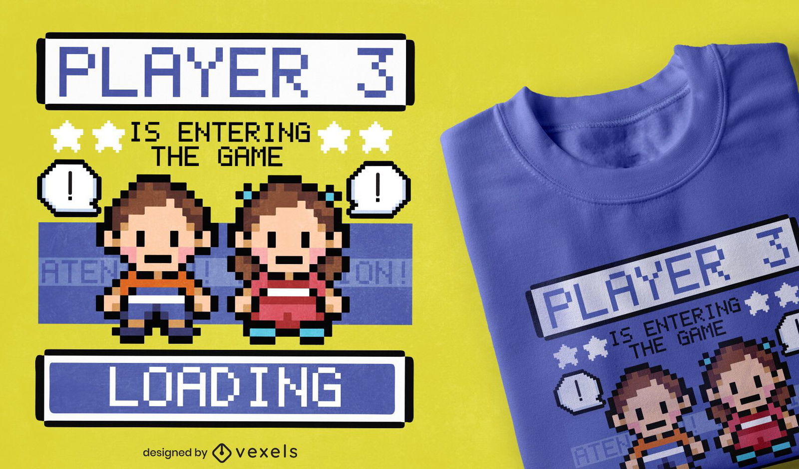 Diseño de camiseta de personajes de juegos de pixel art.