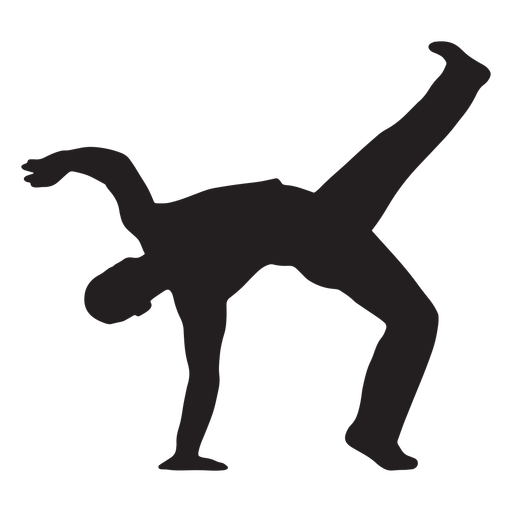 Karate hombre haciendo acrobacias silueta