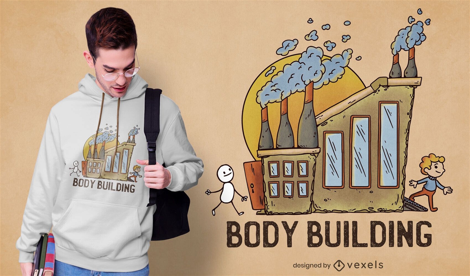 Bodybuilding Fabrik Cartoon T-Shirt PSD