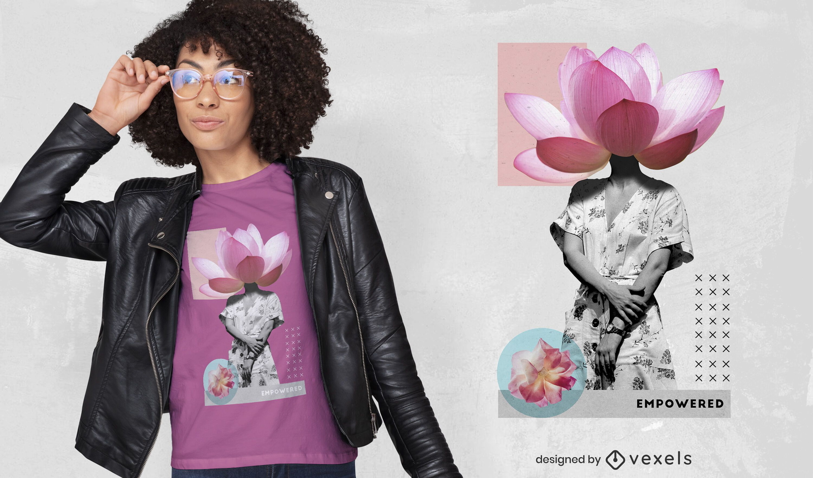 Camiseta de fotografía surrealista de cabeza de flor psd