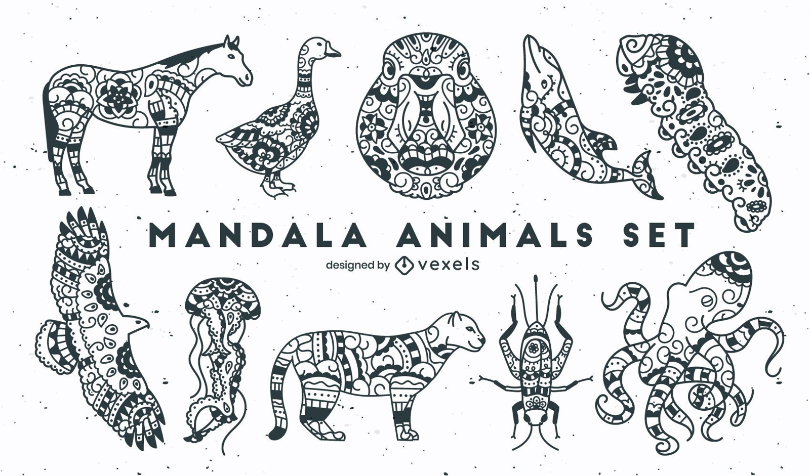 Tiere streicheln Mandala-Stil-Set