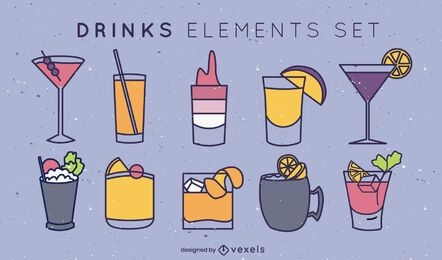 Simple drinks color stroke set