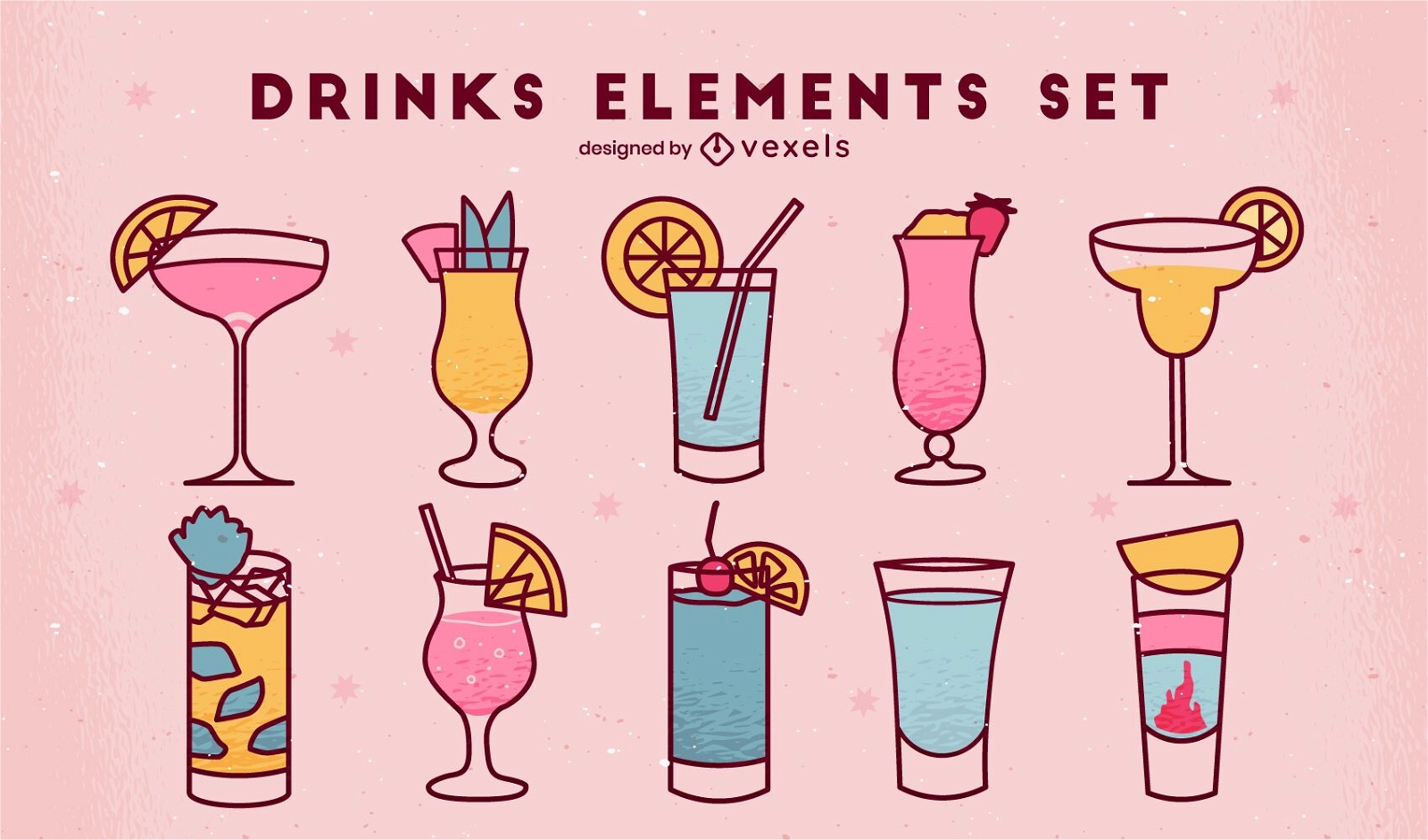 Set of simple color stroke drinks