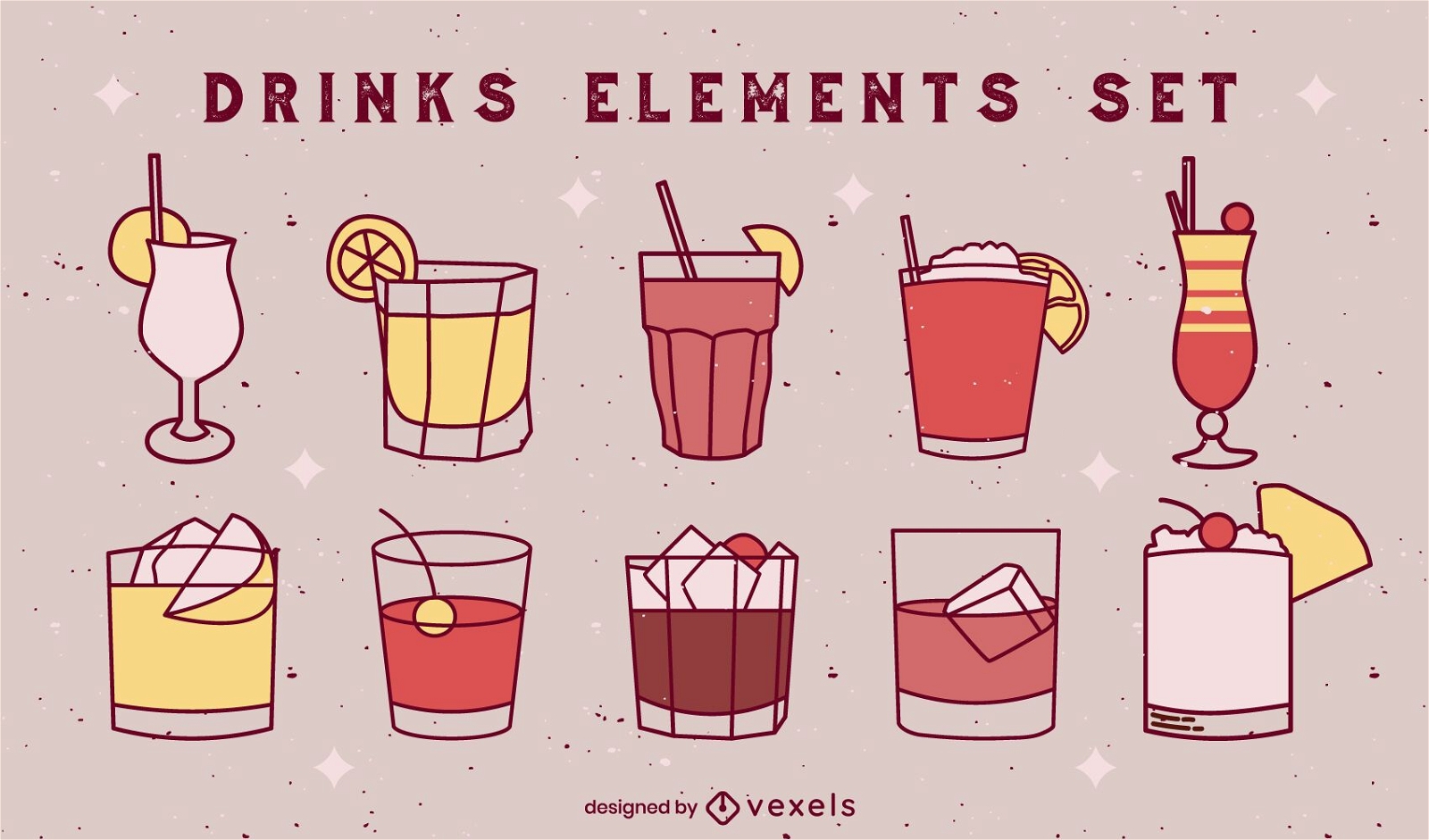 Einfache Getränkeelemente Farbstrich-Set elements