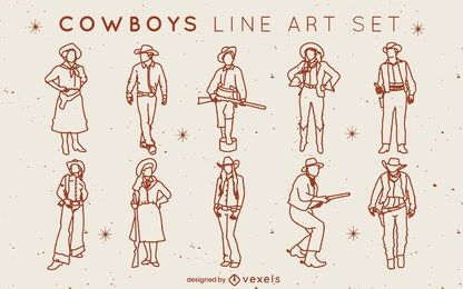 Conjunto de tacadas de cowboys e cowgirls