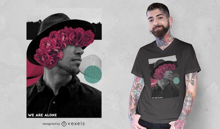 Fotografia de homem t-shirt floral colagem psd