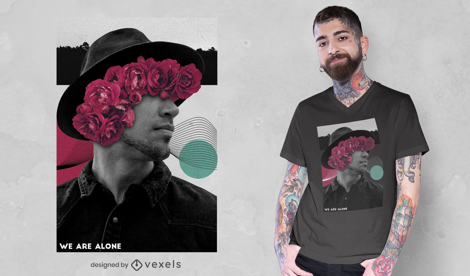 Camiseta de collage floral de fotografía de hombre psd