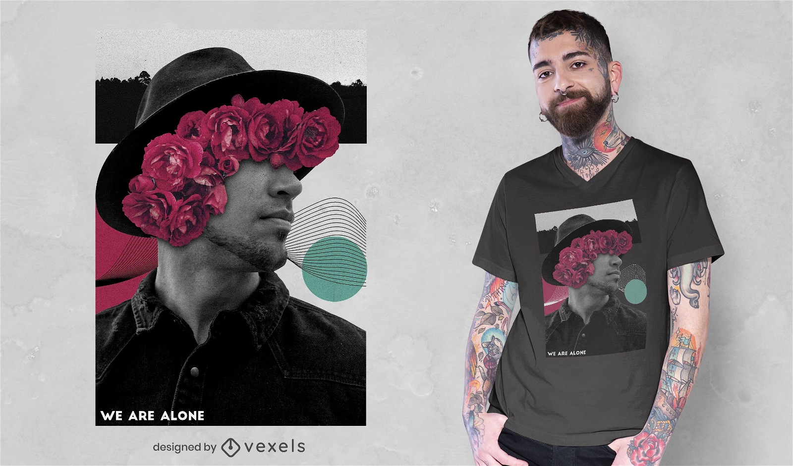 Man photography floral collage t-shirt psd