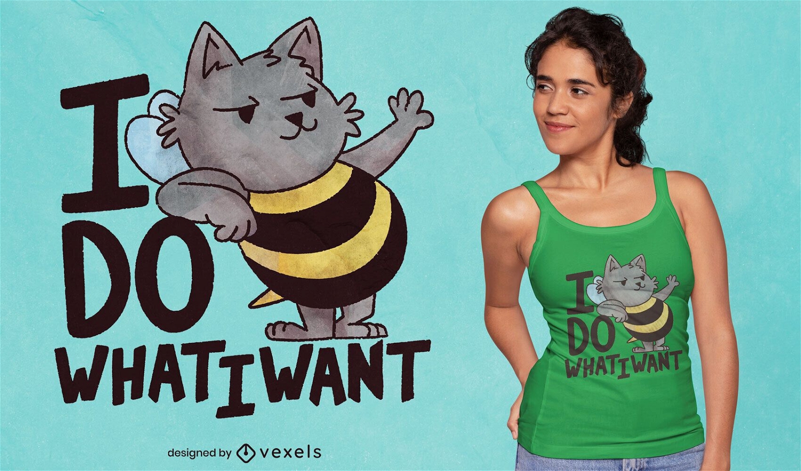 Cat bee animal quote cartoon t-shirt psd