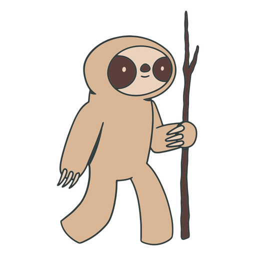 Sloth with staff color stroke PNG Design