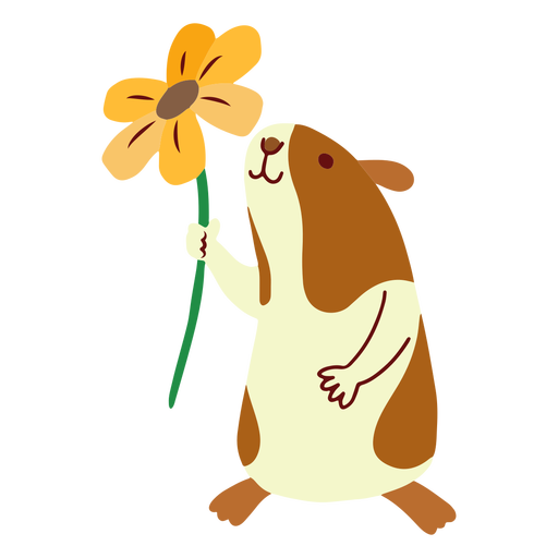 Guinea pig with flower flat PNG Design