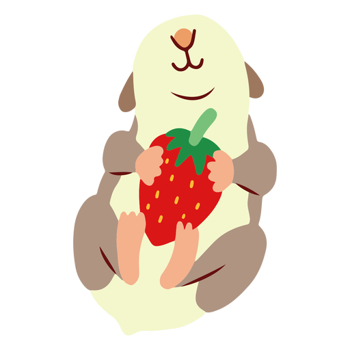 Guinea pig with strawberry flat PNG Design