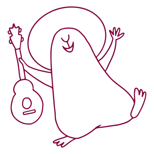 Guinea pig with guitar and hat stroke PNG Design