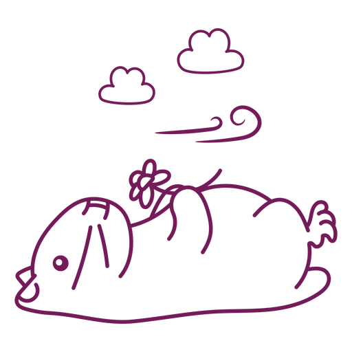 Laid down hamster with flower stroke PNG Design