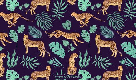 Cheetah and leaves tropical pattern