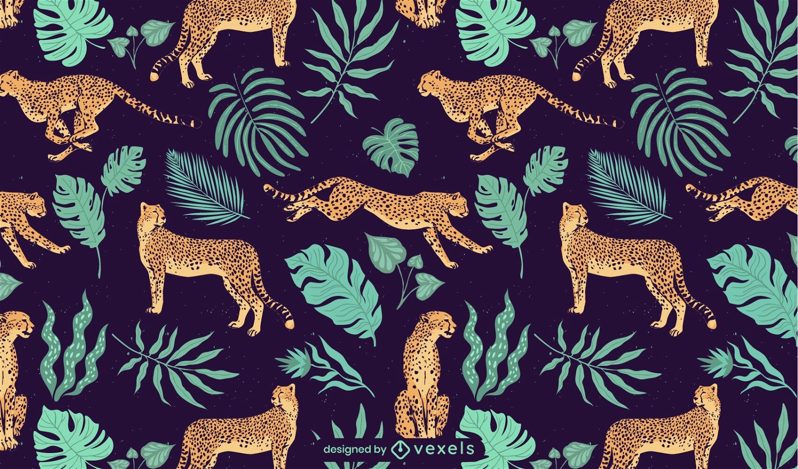Gepard und Blätter tropisches Muster