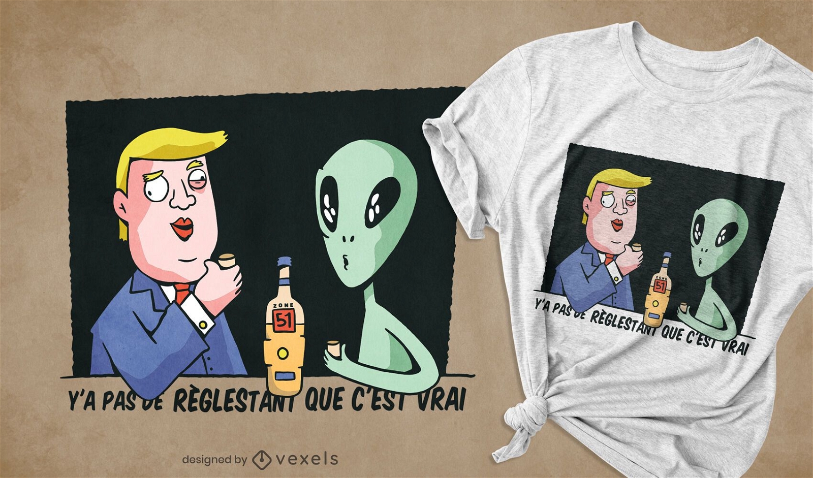 Trump bebendo com design de camiseta alienígena