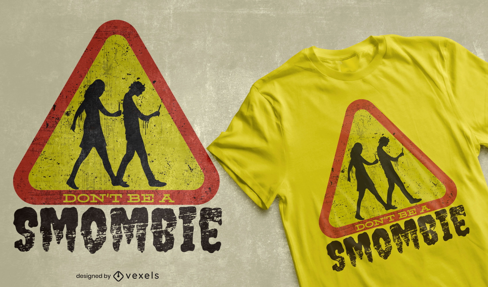 Handy-Zombie-Straßenschild-T-Shirt-Design