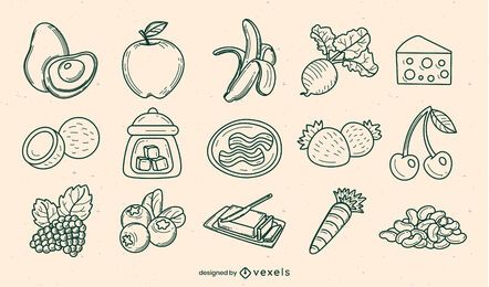 Conjunto de elementos dibujados a mano de ingredientes alimentarios