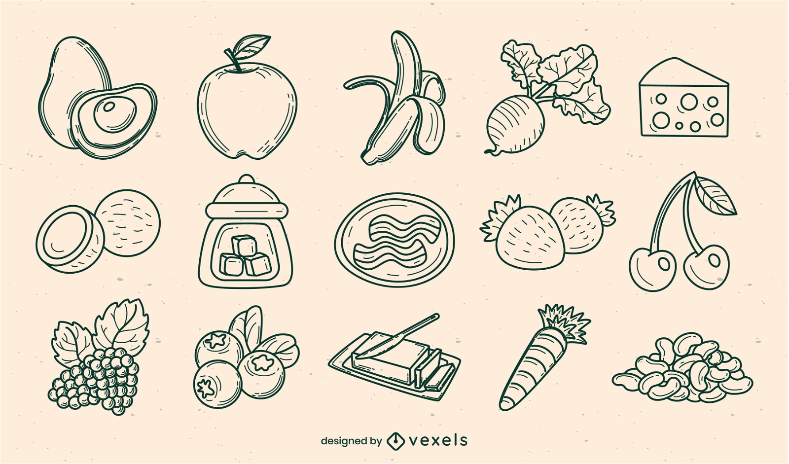 Conjunto de elementos dibujados a mano de ingredientes alimentarios
